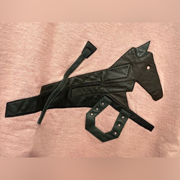 Hermes Sweatshirt with Puzzle Equestre horse lambskin patch size L mauve pink - Picture 6 of 11